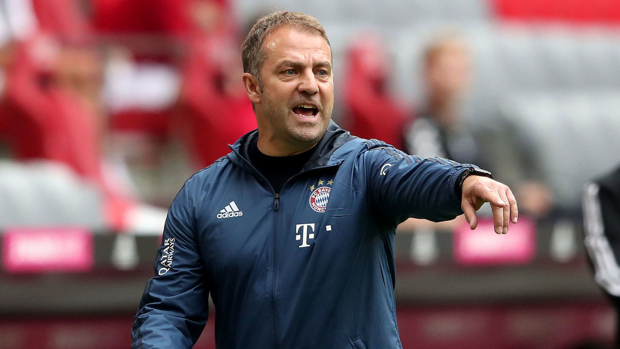 MUNICH, GERMANY - JUNE 20: Hansi Flick, head coach of Bayern Muenchen gives instructions during the Bundesliga match between FC Bayern Muenchen and Sport-Club Freiburg at Allianz Arena on June 20, 2020 in Munich, Germany.