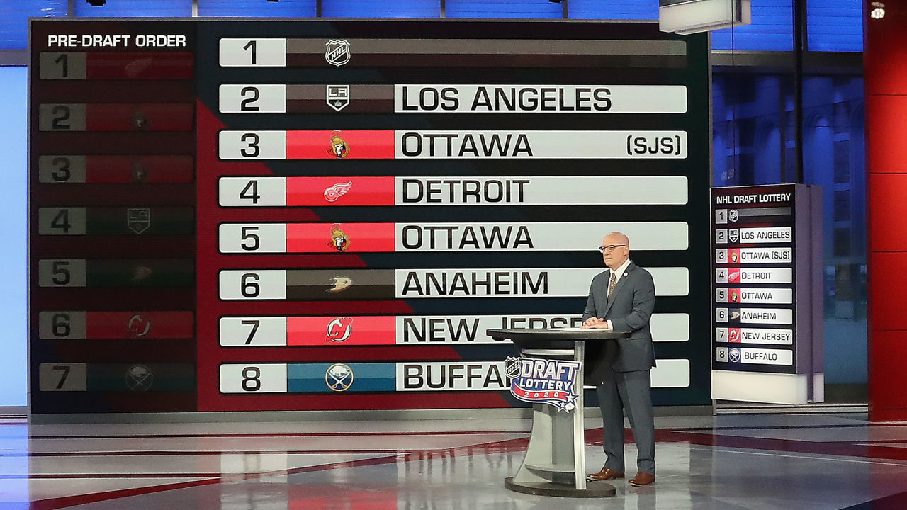 SECAUCUS, NEW JERSEY - JUNE 26: National Hockey League Deputy Commissioner Bill Daly announces draft positions during Phase 1 of the 2020 NHL Draft Lottery on June 26, 2020 at the NHL Network's studio in Secaucus, New Jersey.