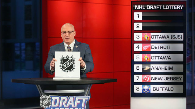 SECAUCUS, NEW JERSEY - JUNE 26: National Hockey League Deputy Commissioner Bill Daly announces draft positions during Phase 1 of the 2020 NHL Draft Lottery on June 26, 2020 at the NHL Network's studio in Secaucus, New Jersey.