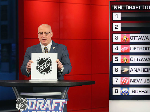 SECAUCUS, NEW JERSEY - JUNE 26: National Hockey League Deputy Commissioner Bill Daly announces draft positions during Phase 1 of the 2020 NHL Draft Lottery on June 26, 2020 at the NHL Network's studio in Secaucus, New Jersey.