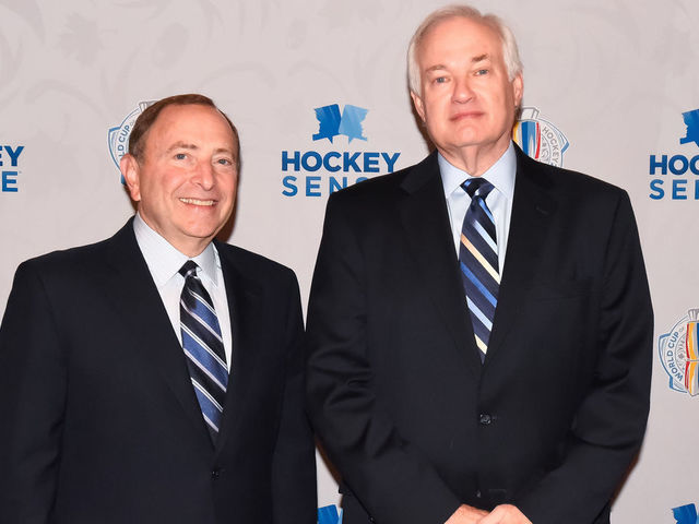 TORONTO, ON - SEPTEMBER 19: Gary Bettman and Don Fehr at Hockey SENSE, in partnership with the NHL, NHLPA and Beyond Sport at the World Cup of Hockey 2016 at Hockey Hall of Fame on September 19, 2016 in Toronto, Ontario, Canada.