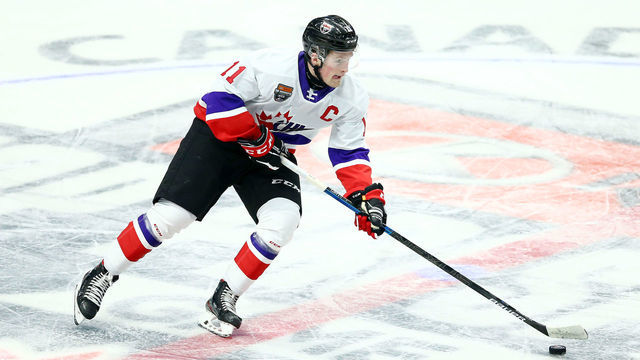 HAMILTON, ON - JANUARY 16: Alexis Lafreniere #11 of Team White skates with the puck during the first period of the 2020 CHL/NHL Top Prospects Game against Team Red at FirstOntario Centre on January 16, 2020 in Hamilton, Canada.