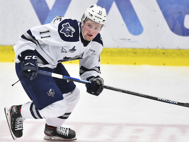 BOISBRIAND, QC - OCTOBER 05: Alexis Lafreniere #11 of the Rimouski Oceanic skates against the Blainville-Boisbriand Armada at Centre d'Excellence Sports Rousseau on October 5, 2019 in Boisbriand, Quebec, Canada. The Blainville-Boisbriand Armada defeated the Rimouski Oceanic 5-3.