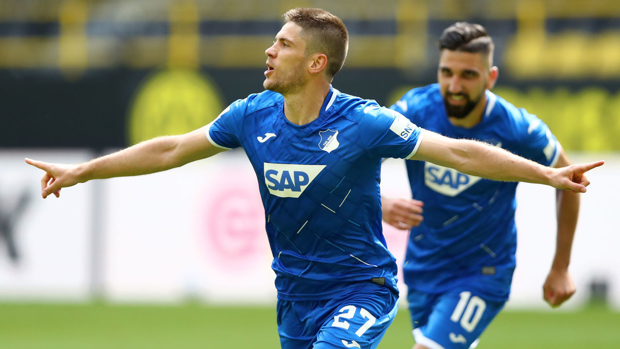 DORTMUND, GERMANY - JUNE 27: Andrej Kramaric of TSG 1899 Hoffenheim celebrates after scoring his team's third goal during the Bundesliga match between Borussia Dortmund and TSG 1899 Hoffenheim at Signal Iduna Park on June 27, 2020 in Dortmund, Germany.