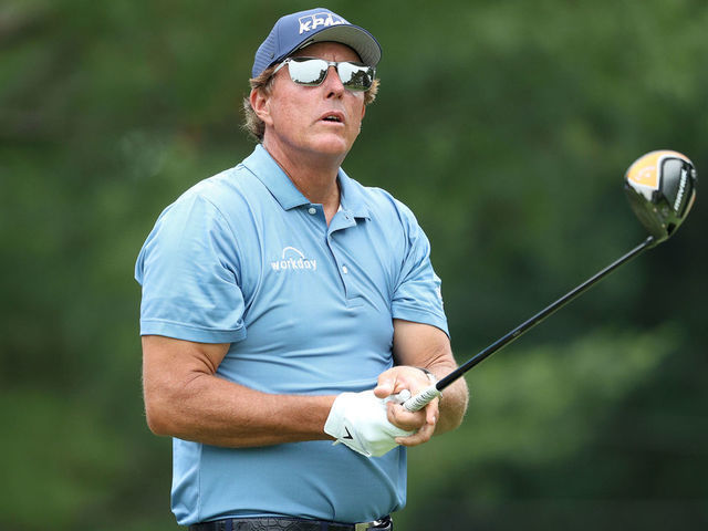 CROMWELL, CONNECTICUT - JUNE 27: Phil Mickelson of the United States plays his shot from the seventh tee during the third round of the Travelers Championship at TPC River Highlands on June 27, 2020 in Cromwell, Connecticut.