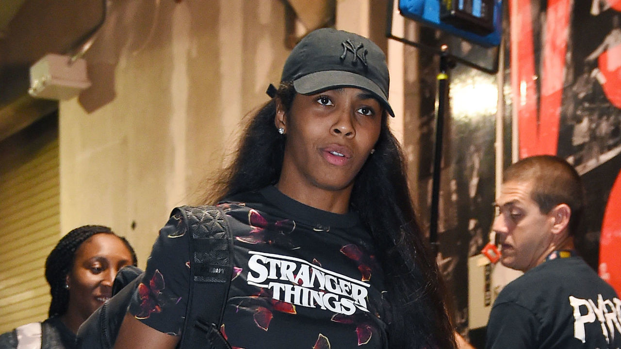 LOS ANGELES, CA - AUGUST 1: Sydney Colson #51 of the Las Vegas Aces arrives before the game against the Los Angeles Sparks on August 1, 2019 at STAPLES Center in Los Angeles, California. NOTE TO USER: User expressly acknowledges and agrees that, by downloading and/or using this photograph, user is consenting to the terms and conditions of the Getty Images License Agreement. Mandatory Copyright Notice: Copyright 2019 NBAE