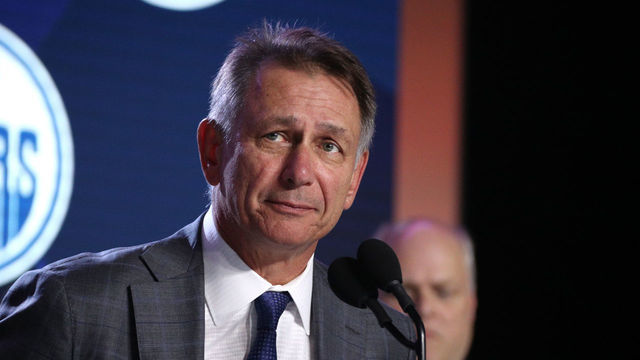 VANCOUVER, BRITISH COLUMBIA - JUNE 21: General Manager Ken Holland of the Edmonton Oilers speaks onstage during the first round of the 2019 NHL Draft at Rogers Arena on June 21, 2019 in Vancouver, Canada.