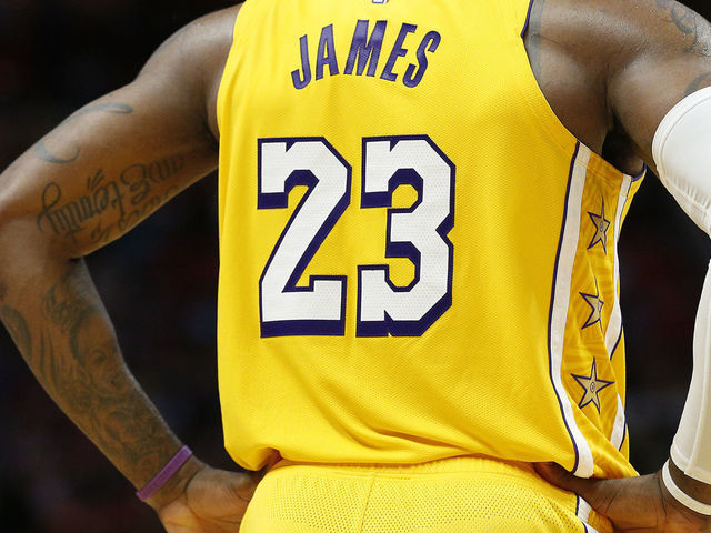 MIAMI, FLORIDA - DECEMBER 13: A detail of LeBron James #23 of the Los Angeles Lakers jersey against the Miami Heat during the second half at American Airlines Arena on December 13, 2019 in Miami, Florida. NOTE TO USER: User expressly acknowledges and agrees that, by downloading and/or using this photograph, user is consenting to the terms and conditions of the Getty Images License Agreement