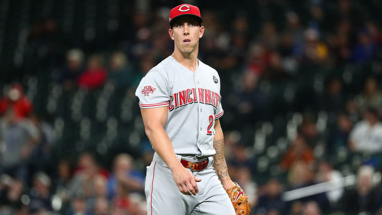 SEATTLE, WASHINGTON - SEPTEMBER 10: Michael Lorenzen #21 of the Cincinnati Reds reacts while exiting the game in the eighth inning against the Seattle Mariners during their game at T-Mobile Park on September 10, 2019 in Seattle, Washington.
