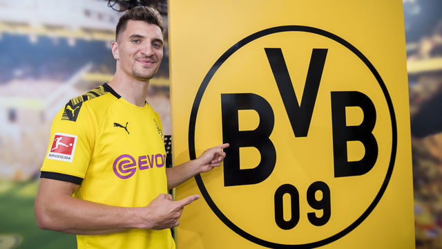 DORTMUND, GERMANY - JUNE 25: Newly signed player of Borussia Dortmund Thomas Meunier poses for a picture during a photo shoot on June 25, 2020 in Dortmund, Germany.