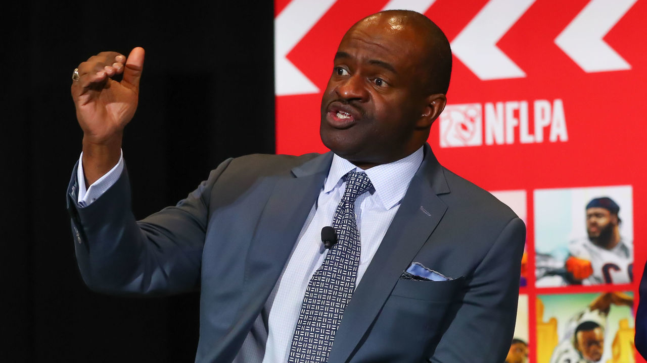 MIAMI BEACH, FL - JANUARY 30: DeMaurice Smith the Executive Director of the National Football League Players Association speaks during the NFLPA press conference on January 30, 2020 at the Miami Beach Convention Center in Miami Beack, FL.