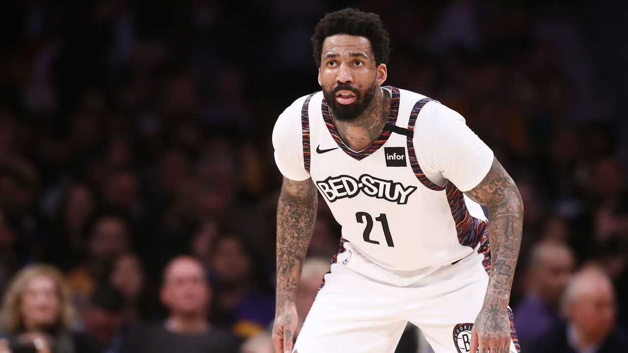 LOS ANGELES, CA - MARCH 10: Wilson Chandler #21 of the Brooklyn Nets is seen on defense during a game against the Los Angeles Lakers at the Staples Center on March 10, 2020 in Los Angeles, CA. Mandatory Credit: 2020 NBAE