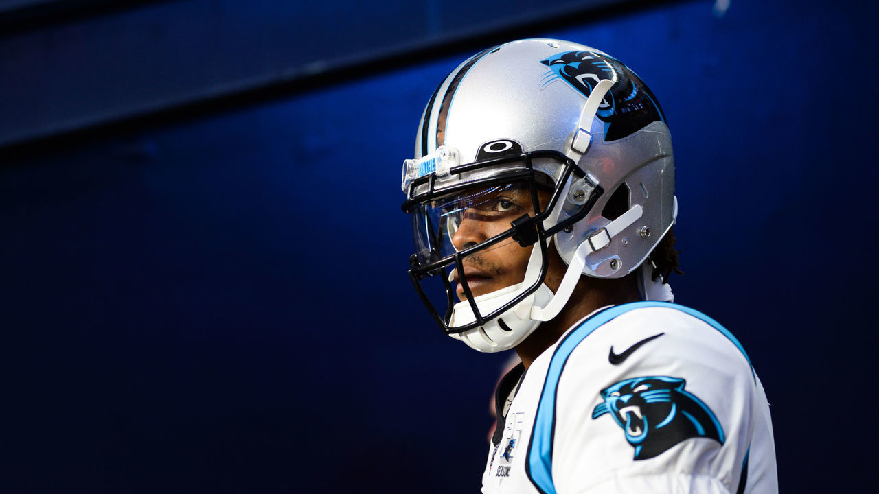 FOXBOROUGH, MA - AUGUST 22: Cam Newton #1 of the Carolina Panthers enters the field prior to the start of the preseason game against the New England Patriots at Gillette Stadium on August 22, 2019 in Foxborough, Massachusetts.