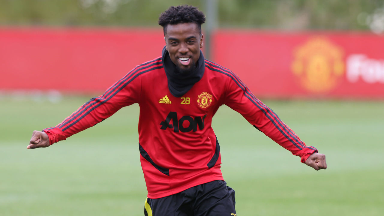 MANCHESTER, ENGLAND - JUNE 08: (EXCLUSIVE COVERAGE) Angel Gomes of Manchester United in action during a first team training session at Aon Training Complex on June 08, 2020 in Manchester, England.