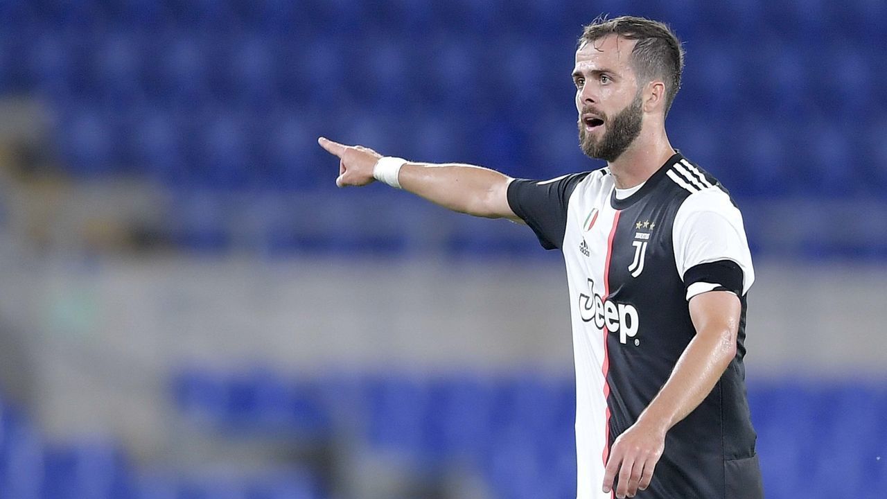 ROME, ITALY - JUNE 17: Miralem Pjanic of Juventus gestures during the Coppa Italia Final match between Juventus and SSC Napoli at Olimpico Stadium on June 17, 2020 in Rome, Italy.
