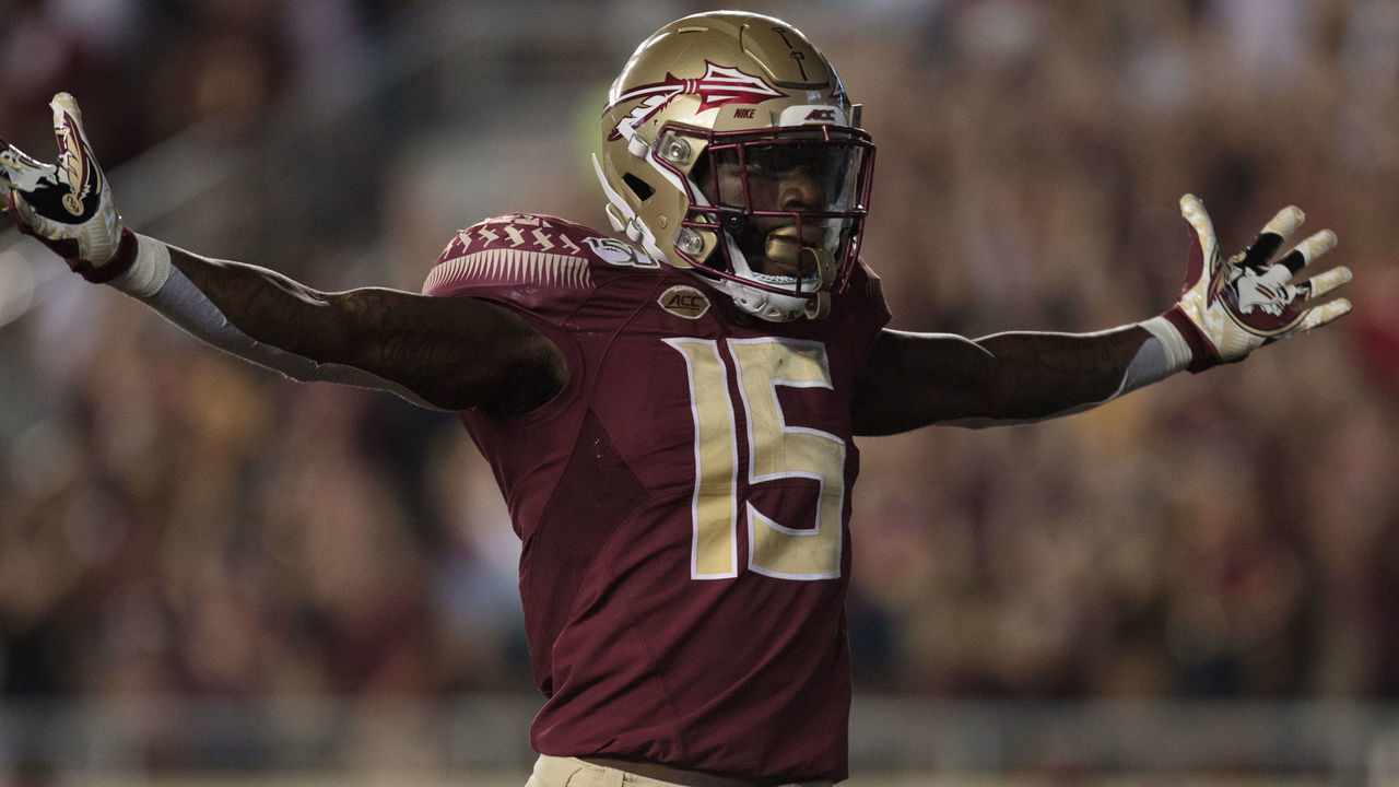 TALLAHASSEE, FL - SEPTEMBER 28: Florida State Seminoles wide receiver Tamorrion Terry (15) opens his arms in celebration after scoring a touchdown during the game between the North Carolina State Wolfpack and the Florida State Seminoles in Tallahassee, Florida at Doak Campbell Stadium on Saturday, September 28th, 2019.