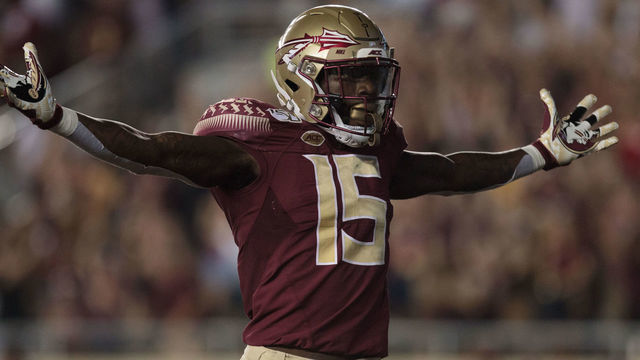 TALLAHASSEE, FL - SEPTEMBER 28: Florida State Seminoles wide receiver Tamorrion Terry (15) opens his arms in celebration after scoring a touchdown during the game between the North Carolina State Wolfpack and the Florida State Seminoles in Tallahassee, Florida at Doak Campbell Stadium on Saturday, September 28th, 2019.