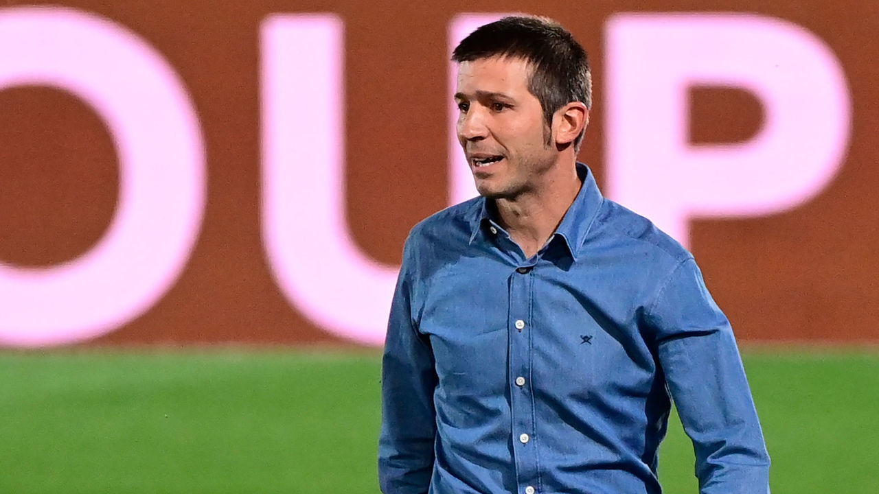 Valencia's Spanish coach Albert Celades walks on the sideline during the Spanish league football match between Real Madrid CF and Valencia CF at the Alfredo di Stefano stadium in Valdebebas, on the outskirts of Madrid, on June 18, 2020.