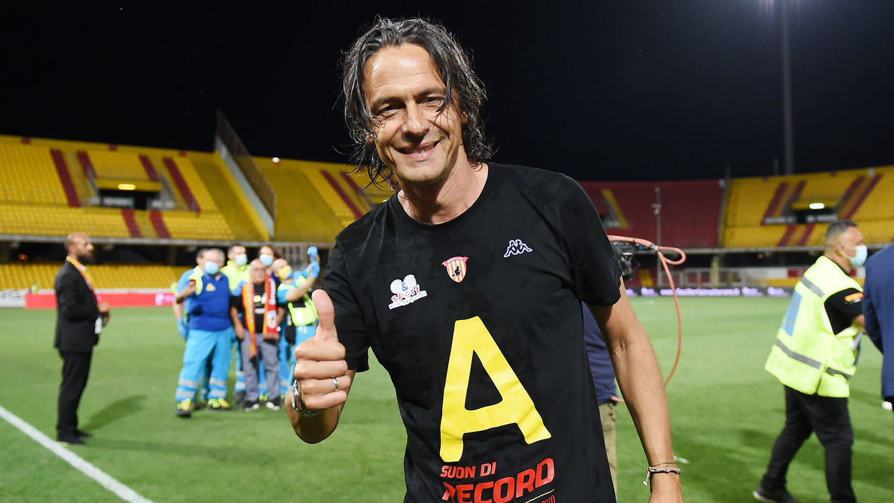 BENEVENTO, ITALY - JUNE 29: Filippo Inzaghi Benevento Calcio coach celebrates the victory of Serie B after the serie B match between Benevento Calcio and SS Juve Stabia at Stadio Ciro Vigorito on June 29, 2020 in Benevento, Italy.
