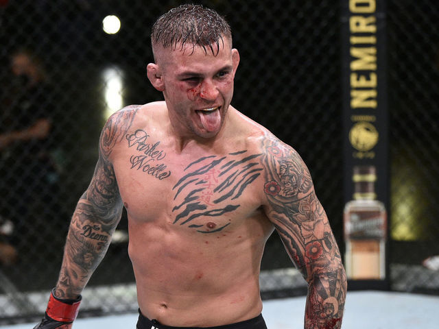 LAS VEGAS, NEVADA - JUNE 27: Dustin Poirier reacts after the conclusion of his lightweight fight against Dan Hooker during the UFC Fight Night event at UFC APEX on June 27, 2020 in Las Vegas, Nevada.