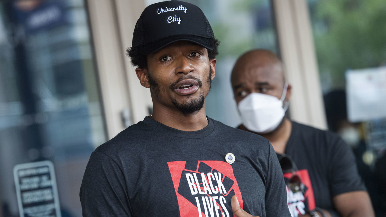 UNITED STATES - JUNE 19: Bradley Beal, left, of the Washington Wizards, and John Thompson III, vice president of player engagement for Monumental Basketball, address the media outside the Capital One Arena before a march to the Martin Luther King, Jr. Memorial as part of Juneteenth, a celebration to mark the end of slavery in the U.S., on Friday, June 19, 2020. The march was to honor Rayshard Brooks, George Floyd, Breonna Taylor, Ahmaud Arbery and victims of racial injustice.
