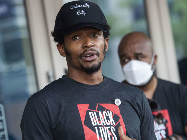 UNITED STATES - JUNE 19: Bradley Beal, left, of the Washington Wizards, and John Thompson III, vice president of player engagement for Monumental Basketball, address the media outside the Capital One Arena before a march to the Martin Luther King, Jr. Memorial as part of Juneteenth, a celebration to mark the end of slavery in the U.S., on Friday, June 19, 2020. The march was to honor Rayshard Brooks, George Floyd, Breonna Taylor, Ahmaud Arbery and victims of racial injustice.