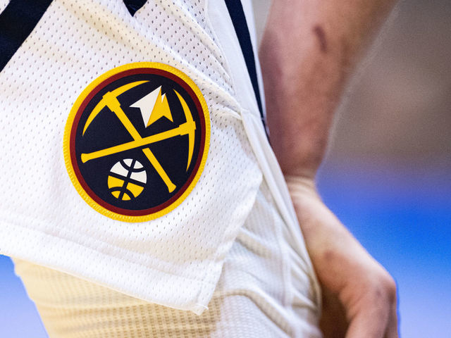 CHARLOTTE, NORTH CAROLINA - MARCH 05: The Denver Nuggets logo on the shorts of Nikola Jokic #15 of the Denver Nuggets during the fourth quarter during their game against the Charlotte Hornets at Spectrum Center on March 05, 2020 in Charlotte, North Carolina. NOTE TO USER: User expressly acknowledges and agrees that, by downloading and/or using this photograph, user is consenting to the terms and conditions of the Getty Images License Agreement.