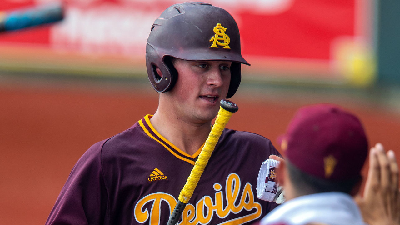 BATON ROUGE, LA - JUNE 01: Arizona State Sun Devils infielder Spencer Torkelson (20) scores a run during a game between the Arizona State Sun Devils and the Stony Brook Sea Wolves at Alex Box Stadium in Baton Rouge, Louisiana on June 1, 2019.