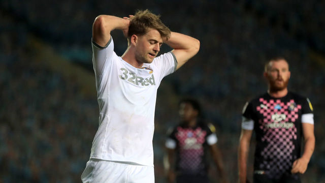 Leeds United's Patrick Bamford dejected after a missed chance during the Sky Bet Championship match at Elland Road, Leeds.