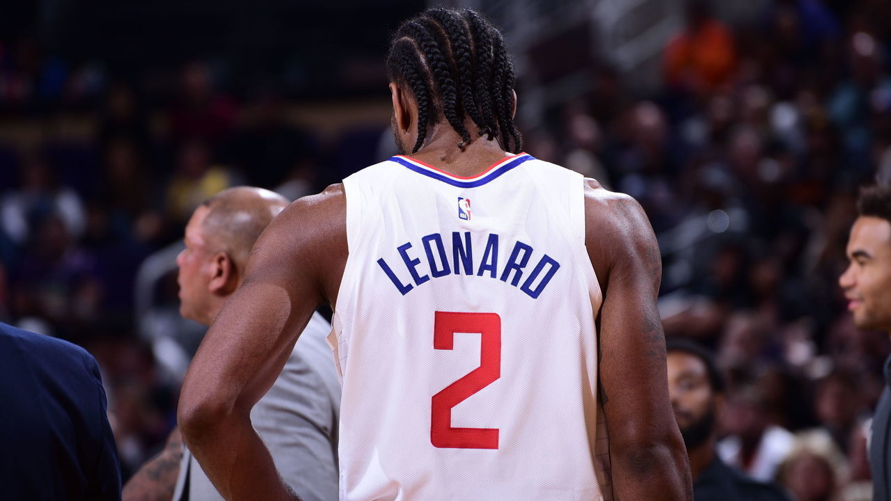 PHOENIX, AZ - OCTOBER 26: A close-up view of the back of Kawhi Leonard #2 of the LA Clippers jersey during a game against the Phoenix Suns on October 26, 2019 at Talking Stick Resort Arena in Phoenix, Arizona. Mandatory Copyright Notice: Copyright 2019 NBAE