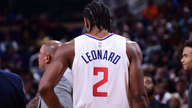 PHOENIX, AZ - OCTOBER 26: A close-up view of the back of Kawhi Leonard #2 of the LA Clippers jersey during a game against the Phoenix Suns on October 26, 2019 at Talking Stick Resort Arena in Phoenix, Arizona. Mandatory Copyright Notice: Copyright 2019 NBAE