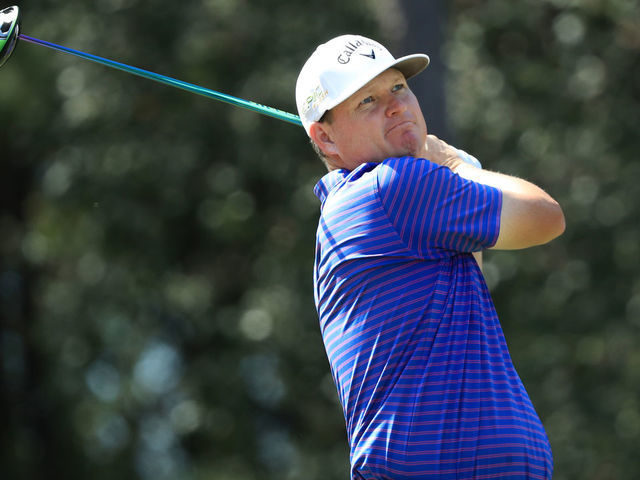 HUMBLE, TEXAS - OCTOBER 13: Chad Campbell of the United States plays his shot from the sixth tee during the final round of the Houston Open at the Golf Club of Houston on October 13, 2019 in Humble, Texas.