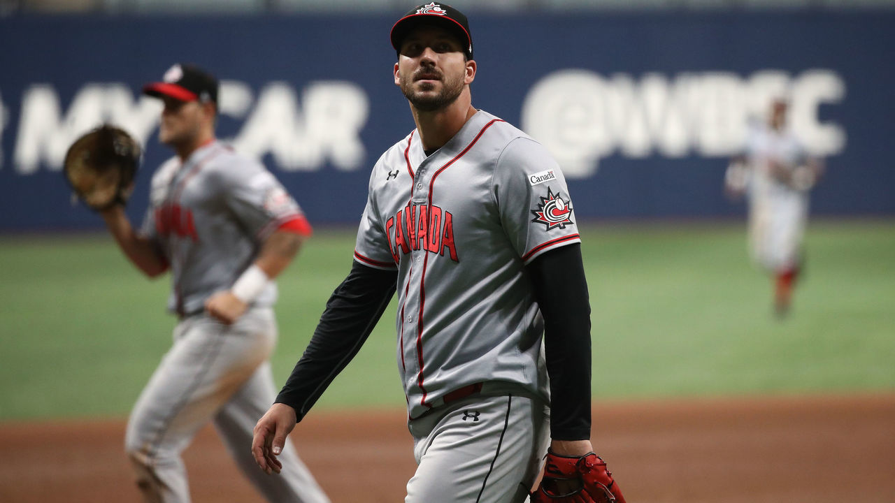 SEOUL, SOUTH KOREA - NOVEMBER 06: Phillippe Aumont #17 of Canada walks off the field after the bottom of seventh inning during the WBSC Premier 12 Opening Game Group C game between Cuba and Canada at the Gocheok Sky Dome on November 06, 2019 in Seoul, South Korea.