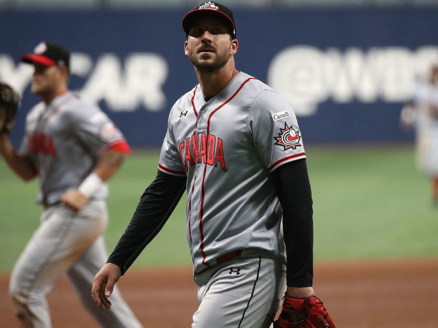 SEOUL, SOUTH KOREA - NOVEMBER 06: Phillippe Aumont #17 of Canada walks off the field after the bottom of seventh inning during the WBSC Premier 12 Opening Game Group C game between Cuba and Canada at the Gocheok Sky Dome on November 06, 2019 in Seoul, South Korea.