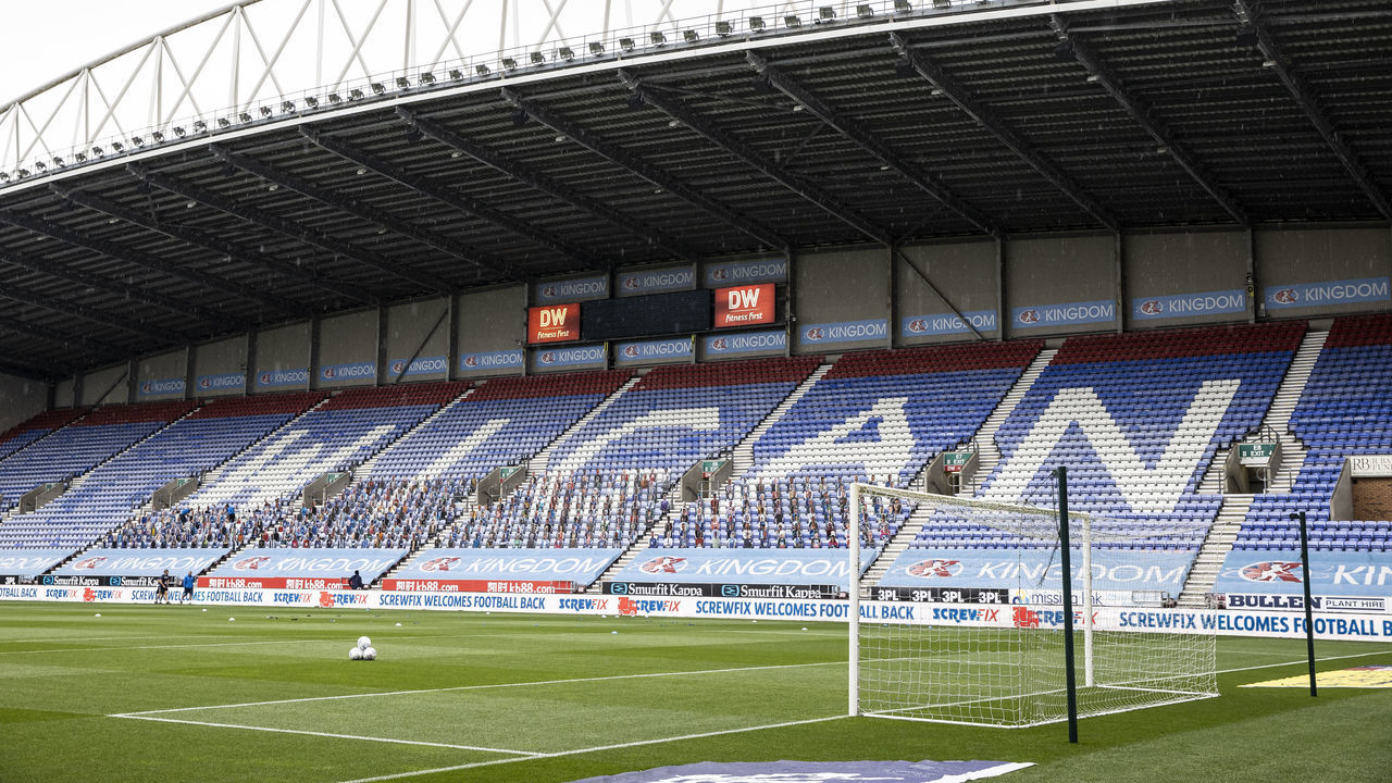 WIGAN, ENGLAND - JUNE 30: A general view of the stadium during the Sky Bet Championship match between Wigan Athletic and Stoke City at DW Stadium on June 30, 2020 in Wigan, England.
