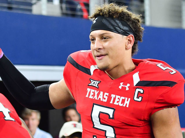 ARLINGTON, TX - NOVEMBER 25: Patrick Mahomes II #5 of the Texas Tech Red Raiders interacts with fans after the game against the Baylor Bears on November 25, 2016 at AT&T Stadium in Arlington, Texas. Texas Tech defeated Baylor 54-35.