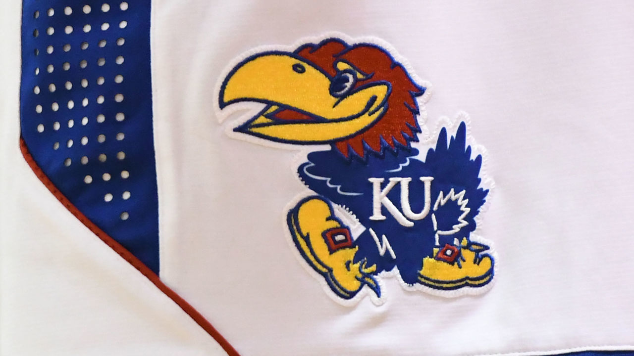 LAHAINA, HI - NOVEMBER 27: The Kansas Jayhawks logo on a pair of shorts during the championship game of the Maui Invitation basketball game against the Dayton Flyers at the Lahaina Civic Center on November 27, 2019 in Lahaina, Hawaii. *** Local Caption ***