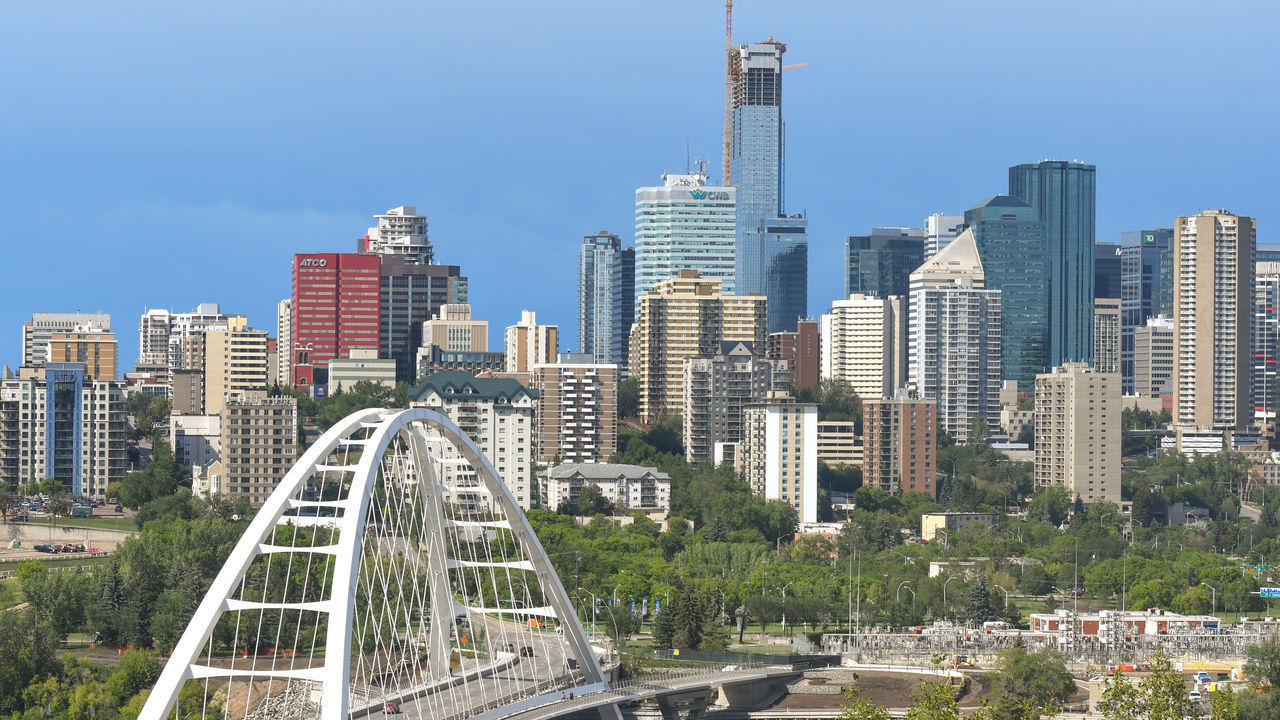 A general view of Edmonton's downtown with the Walterdale Bridge and Stantec Tower under construction. On Sunday, July 22, 2018, in Edmonton, Alberta, Canada.