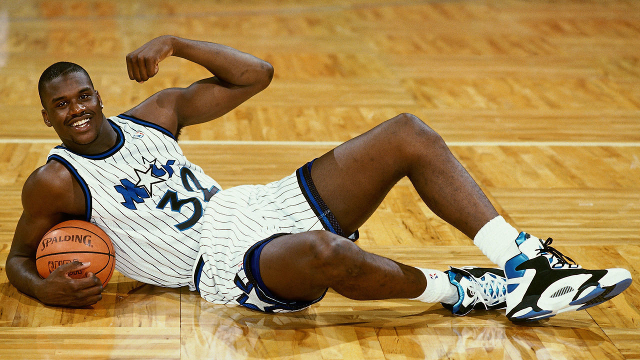 ORLANDO, FL - 1993: Shaquille O'Neal #32 of the Orlando Magic poses for a portrait on the court at the TD Waterhouse Centre circa 1993 in Orlando, Florida. NOTE TO USER: User expressly acknowledges and agrees that, by downloading and/or using this Photograph, user is consenting to the terms and conditions of the Getty Images License Agreement. Mandatory Copyright Notice: Copyright 1993 NBAE