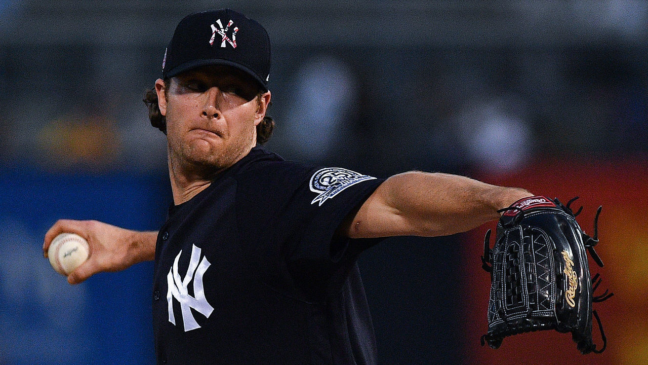 TAMPA, FLORIDA - FEBRUARY 24: Gerrit Cole #45 of the New York Yankees delivers a pitch in the first inning during the spring training game against the Pittsburgh Pirates at Steinbrenner Field on February 24, 2020 in Tampa, Florida.