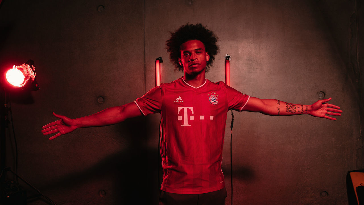 MUNICH, GERMANY - JULY 02: Newly signed FC Bayern Muenchen player Leroy Sane poses for a picture at Saebener Strasse training ground on July 02, 2020 in Munich, Germany.