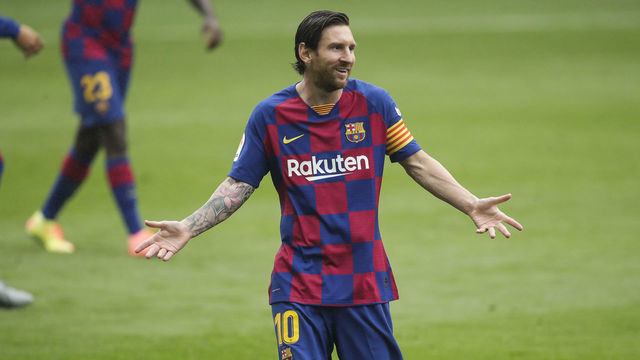 PONTEVEDRA, SPAIN - JUNE 27: Lionel Messi of FC Barcelona during the La Liga Santander match between Celta de Vigo v FC Barcelona at the Estadio de Balaidos on June 27, 2020 in Pontevedra Spain