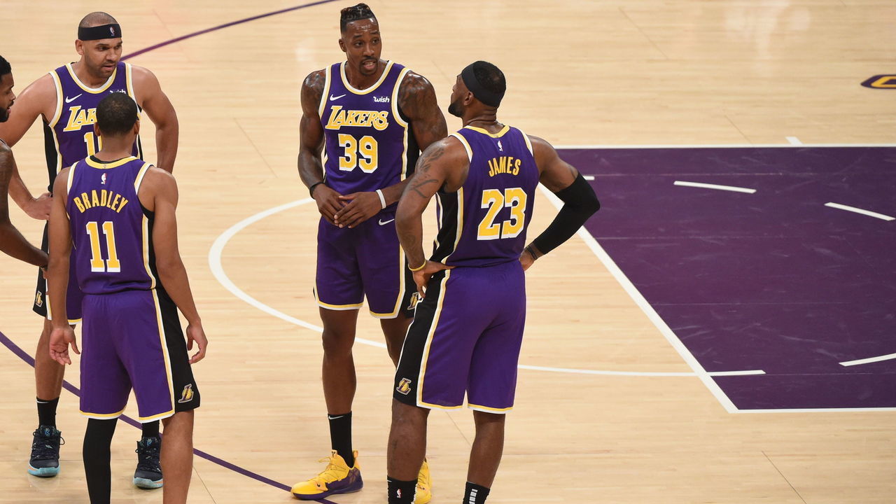 LOS ANGELES, CA - OCTOBER 25: The Los Angeles Lakers huddle up during a game against the Utah Jazz on October 25, 2019 at STAPLES Center in Los Angeles, California. NOTE TO USER: User expressly acknowledges and agrees that, by downloading and/or using this Photograph, user is consenting to the terms and conditions of the Getty Images License Agreement. Mandatory Copyright Notice: Copyright 2019 NBAE