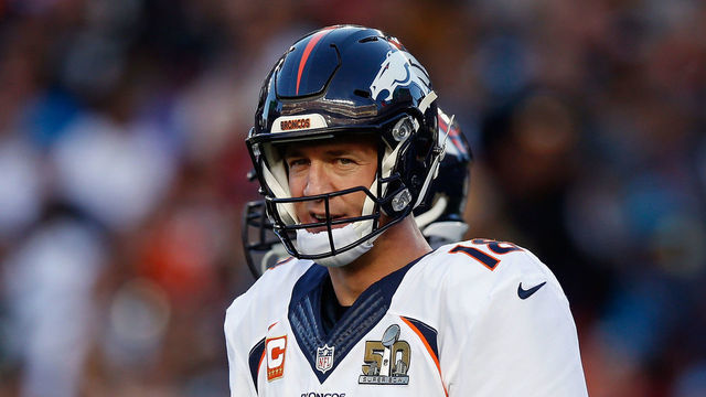 SANTA CLARA, CA - FEBRUARY 07: Quarterback Peyton Manning #18 of the Denver Broncos looks on while playing against the Carolina Panthers during Super Bowl 50 at Levi's Stadium on February 7, 2016 in Santa Clara, California.