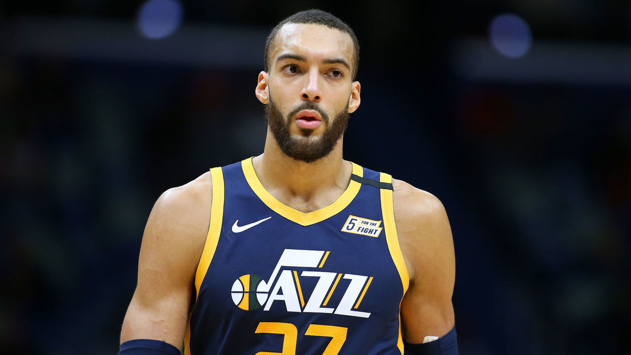 NEW ORLEANS, LOUISIANA - JANUARY 06: Rudy Gobert #27 of the Utah Jazz reacts against the New Orleans Pelicans during a game at the Smoothie King Center on January 06, 2020 in New Orleans, Louisiana.