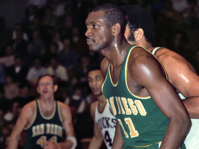 MILWAUKEE, WI - OCTOBER 27: Elvin Hayes #11 of the San Diego Rockets looks on during the game against the Milwaukee Bucks on October 27, 1970 at the Milwaukee Arena in Milwaukee, Wisconsin. NOTE TO USER: User expressly acknowledges and agrees that, by downloading and/or using this photograph, user is consenting to the terms and conditions of the Getty Images License Agreement. Mandatory Copyright Notice: Copyright 1970 NBAE