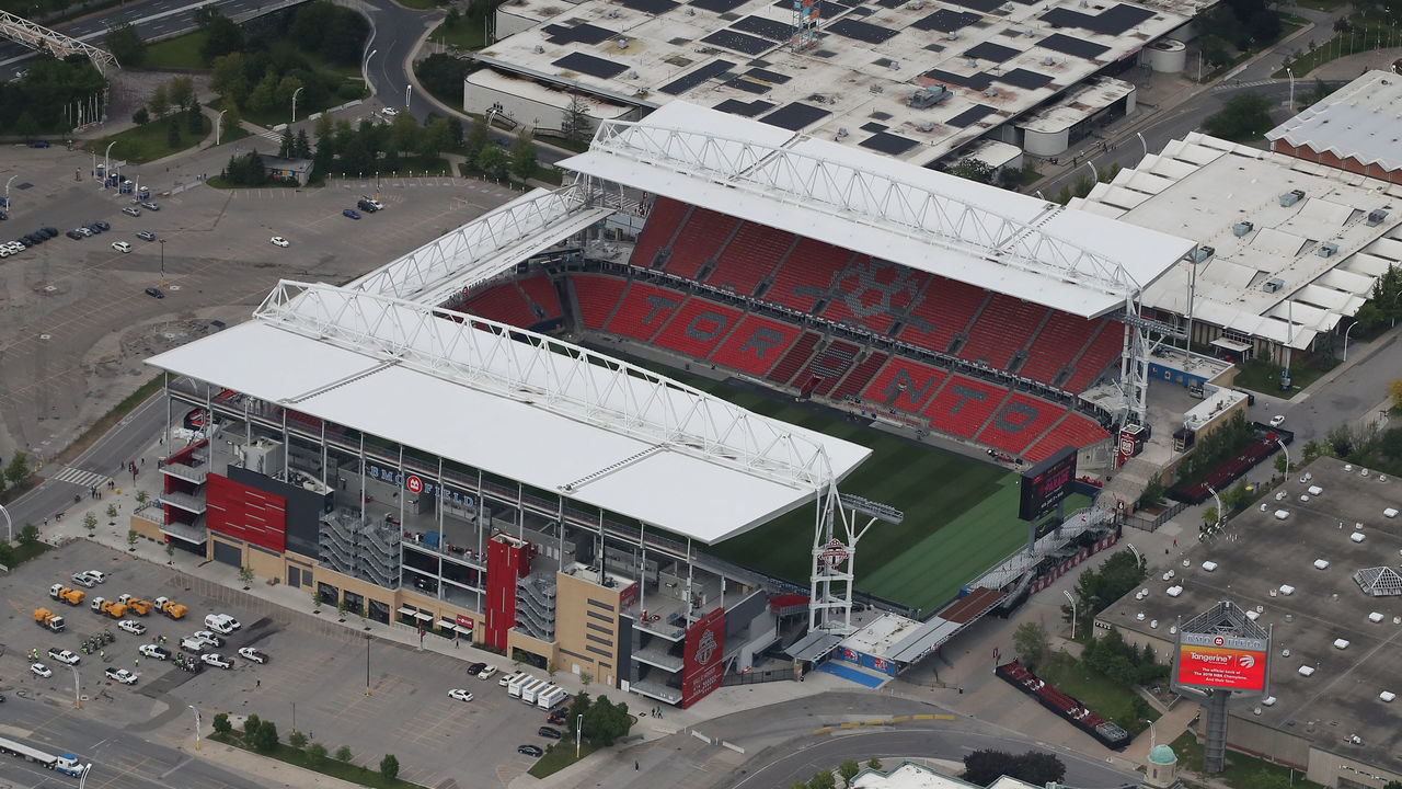 TORONTO, ON - JUNE 17: An aerial view of BMO Field the home of the Toronto FC on June 17, 2019 in Toronto, Canada.