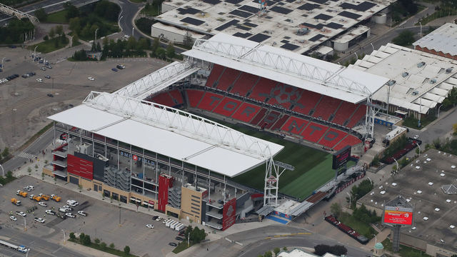 TORONTO, ON - JUNE 17: An aerial view of BMO Field the home of the Toronto FC on June 17, 2019 in Toronto, Canada.