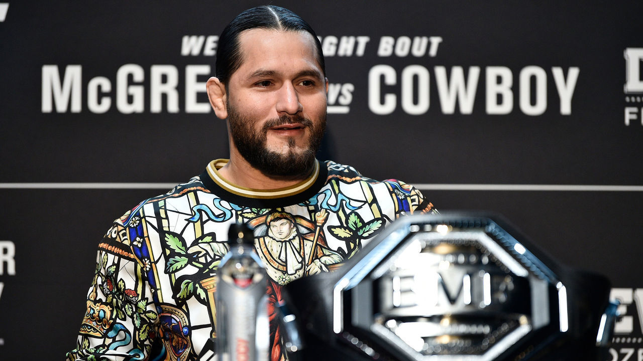LAS VEGAS, NV - JANUARY 16: UFC welterweight Jorge Masvidal interacts with the media during the UFC 246 Ultimate Media Day at UFC APEX on January 16, 2020 in Las Vegas, Nevada.