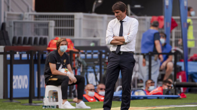 MILAN, ITALY - JULY 5: Coach Antonio Conte of Internazionale during the Italian Serie A match between Internazionale v Bologna at the San Siro on July 5, 2020 in Milan Italy